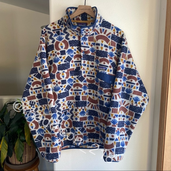 Patagonia Protected Peaks Fleece Multi Big Oatmeal White Aztec Southwestern - Picture 10 of 14